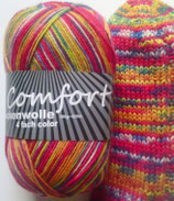 Comfort Sockenwolle, 100g, 4-fach, pink-gelb-bunt