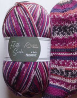 Rellana Sockenwolle, 100g, 4-fach, pink-lila-koralle-grau