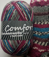 Comfort Sockenwolle, 100g, 4-fach, grau-blau-beere