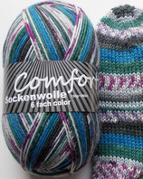 Comfort Sockenwolle, 150g, 6-fach, blau-grün-grau mit lila