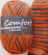 Comfort Sockenwolle, 100g, 4-fach, orange-dunkelgrau