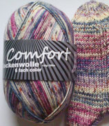 Comfort Sockenwolle, 150g, 6-fach, zart blau + beere mit natur