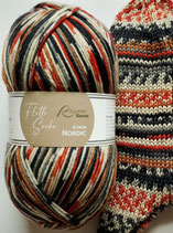 Rellana Sockenwolle, 150g, 6-fach, schwarz-rost-grau-braun