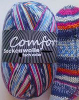 Comfort Sockenwolle, 100g, 4-fach, hellblau-dunkelblau-pink-orange