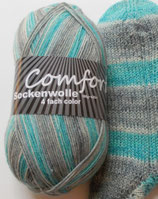 Comfort Sockenwolle, 100g, 4-fach, hellgrau-türkis