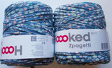 Hoooked Zpagetti Textilgarn, blau mit Blümchen
