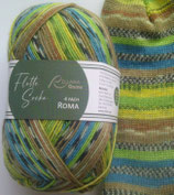 Rellana Sockenwolle, 100g, 4-fach, grün-petrol-gelb-hellbraun