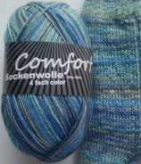 Comfort Sockenwolle, 100g, 4-fach, blau Töne mit hellgrau
