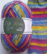 Rellana Sockenwolle, 100g, 4-fach, pink-grün-gelb-blau