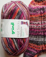 Gründl Sockenwolle, 100g, 4-fach, grau mit pink+orange+weiß
