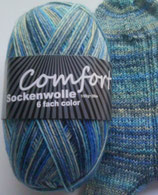 Comfort Sockenwolle, 150g, 6-fach, blau Töne mit hellgrau
