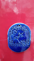 Plaque religieuse faience de desvres superbe bleu