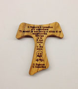 TAU CALAMITA IN LEGNO D'ULIVO CON INCISA LA BENEDIZIONE DI SAN FRANCESCO D'ASSISI