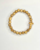 Bracciale decina elasticizzato in legno d'ulivo con Tau