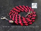 Hundeleine 3fach verstellbar, rund, flamingo pink, schwarz