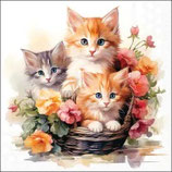 Servietten Kittens in basket 33cm
