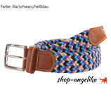 Gürtel CASUAL geflochtenes, elastisches Material, Farbe: lila/schwarz/hellblau, Länge 120cm