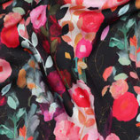 Satin de viscose - Fleurs - Fond noir
