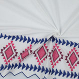 Voile de coton avec frise bleue et rose brodée