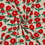 Jersey côtelé GOTS à fleurs - JENNIFER BOURON - Naturel / rouge