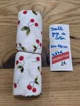 Coupon - Double gaze de coton - Cerises - 30 x 140 cm