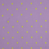 Double gaze de coton brodée - Coeurs fluo jaune - fond mauve