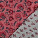Double gaze matelassée - Rose - bleu pâle - imprimé fleuri