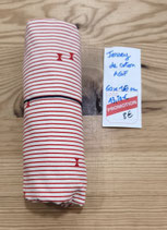 Coupon AGF - Jersey de coton - Rayures et noeuds rouges - 60 x 150 cm