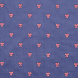 Velours milleraies brodé - noeuds roses - fond bleu