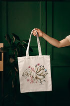 Sac en coton bio écru imprimé illustration "kitsune et cerisier" Tote bag