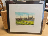Original Druckgrafik "Blick auf die Altstadt von Dresden", handcoloriert