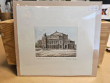 Original Druckgrafik "Semperoper Dresden", handcoloriert, monochrom