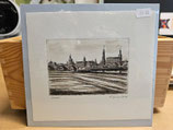 Original Druckgrafik "Blick auf die Altstadt von Dresden", handcoloriert, Sepia Dunkel