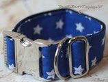 Halsband, leuchtend Blau - weiße Sterne, Metallverschluss