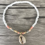 Fußkette mit Kaurimuschel, weiß, apricot, nude