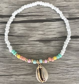 Fußkette mit Kaurimuschel, weiß, Regenbogen