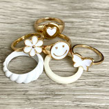 Vintage Ringe-Set, weiß, gold