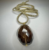 Sautoir Quartz fumé, sur cordon torsadé bronze.