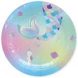 Piatto carta 18cm Sirena "Mermaid Soft Rainbow" 8pz