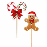 Picks di Natale con Candy Cane e Omini di Pan di Zenzero 12pz