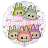 Palloncino in Foil 18" Buon Compleanno Rosa "Angry Bunny Family"