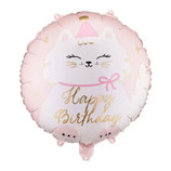Palloncino in Foil 18" Gattino con Fiocco e Cappellino Happy Birthday