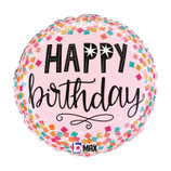 Palloncino in Foil 18" Happy Birthday "Pink Confetti rosa"