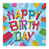 Tovagliolo di Carta Happy Birthday Mattoncini Multicolor "Block Bash" 16pz