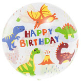 Palloncino in Elastico PVC 20" Crystal Balloon Happy Birthday con Dinosauri