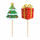 Picks di Natale con Albero di Natale e Pacco Regalo 12pz