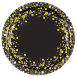 Piatto carta 23cm Black & Gold "Sparkling Fizz" 8pz