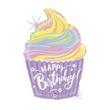 Palloncino in Foil 27" Super Shape Cupcake Happy Birthday "Pastel Birthday"