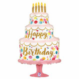 Palloncino in Foil 41" Super Shape Happy Birthday Torta a Pois Multicolor