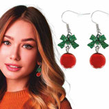 Orecchini Pendenti con Pallina di Natale Rossa e Fiocchetto